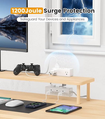 Dual Layer Desk Clamp Power Strip, Desktop Edge Mount Surge Protector with 15 AC Outlets & 4 USB Ports(20W USB-C), Ultra Thin Flat Plug & 5FT Power Cord for Office Home(ETL Listed)