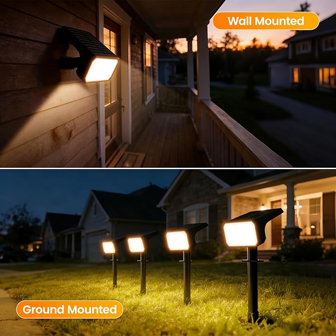 Fabrito 8 Pack Solar Spot Lights Outdoor Waterproof IP67, [108 LEDs, 4 Modes] Dusk to Dawn Spotlights for All Night, 2-in-1 Solar Landscape Lights for Garden, Yard, Tree, Pool, Warm White