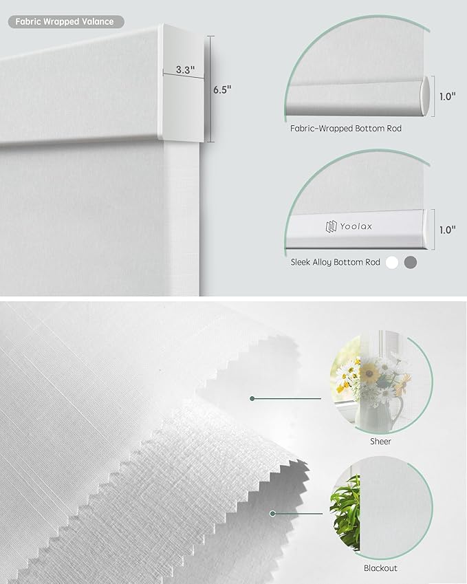 Yoolax Smart Dual Roller Shades, Motorized Blinds with Remote Smart Blinds Compatible with Alexa, Blackout & Sheer Automatic Dual Shades for Windows (V-Shimmer White & V-Haze White)