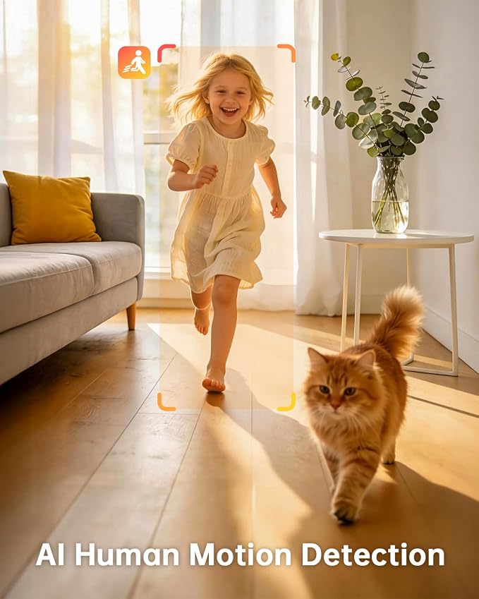 ELYSOO Wireless Indoor Camera: Battery Powered Pet/Dog Camera with Phone App, 360° Pan/Tilt, Smart Detection, No Wiring Needed, 2K Live Video, Night Vision, Portable Security Camera for Home/Pet/Baby