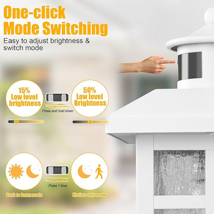 Brilvibera 2 Packs Motion Sensor Outdoor Lights, Outside Light Fixtures for House White, Porch Lights Outdoor 2- Pack with E26 Sockets & Tempered Glass, Waterproof Exterior Wall Lights Motion Sensor