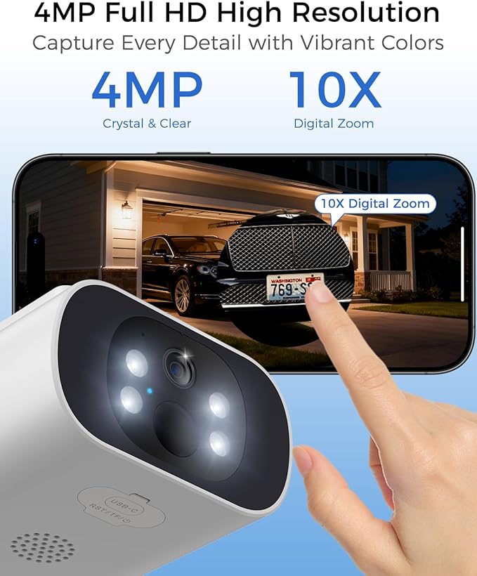 Solar Security Cameras Wireless Outdoor, 2Mins DIY Installation 4MP Color Night Vision Cameras for Home Security, Compatible Home Station Only