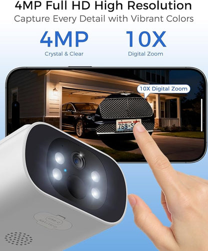 Solar Security Cameras Wireless Outdoor, 2Mins DIY Installation 4MP Color Night Vision Cameras for Home Security, Compatible Home Station Only