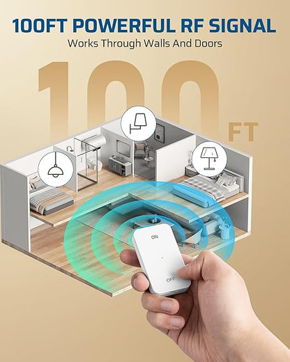 DEWENWILS Remote Control Outlet with Magnetic Base, 100 FT RF Signal Wireless Outlet, Wireless Light Switch, 15A/1875W Remote Outlet Switch for Lamps, Fans, Household Appliance