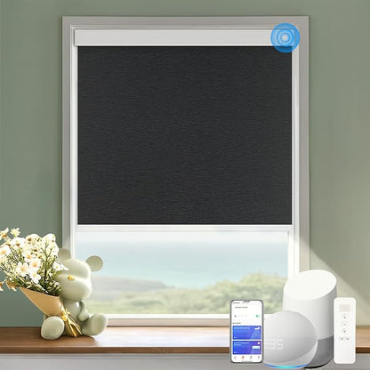 Motorized Blinds with Remote Cordless Automatic Motorized Shades Custom Blinds for Windows Smart Curtains Compatible with Alexa Google Home(Blackout Jacquard Black,W50 x H72in)