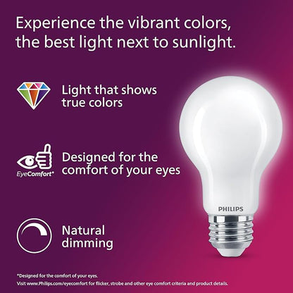 Philips LED 100W A19 4-Pack Ultra Definition Daylight (5000K) 1500 Lumen (11.5W = 100W) Dimmable Frosted Flicker-Free Light Bulbs