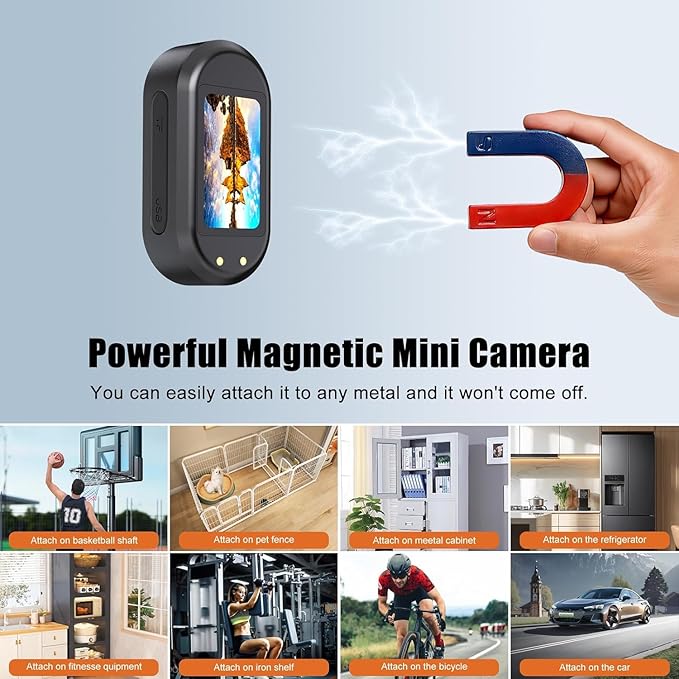 Mini Body Camera,Wearable Action Camera,Magnetic Worn Camera for Shirt,Thumb Size Hands Free Recording Necklace Body Cam for Pets,Travel,Work,Water Sports,Outdoor Adventures(Black, 64GB)