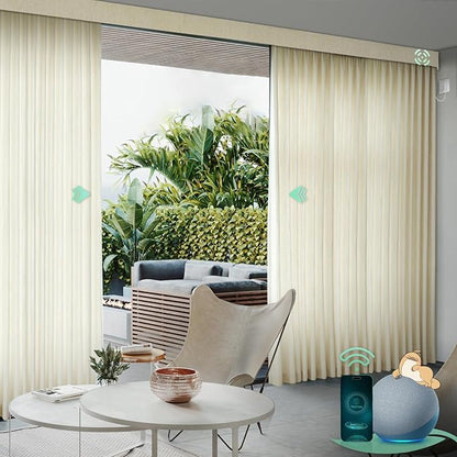 Yoolax Motorized Curtains with Remote, Blackout Curtains with Voice Control, Smart Retractable Shades for Living Room, Bedroom, Compatible with Alexa Google Home, APP Control, Custom Size, Beige