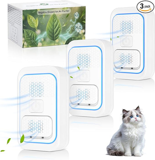 Mini Air Purifier 3 Pack – Filterless Plug in Negative Ion Air Ionizers, Quiet Pet Odor and Cat Dog Odor Eliminator, Smoke, Dust, Pollen – for Litter Box Area, Bedroom, Kitchen, Bathroom, Office