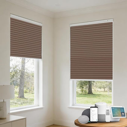 Motorized Cellular Shades with Remote, Blackout Smart Cellular Shades Compatible with Alexa, Cordless Honeycomb Window Blinds for Bedroom Home Office, Custom Size, Blackout Brown