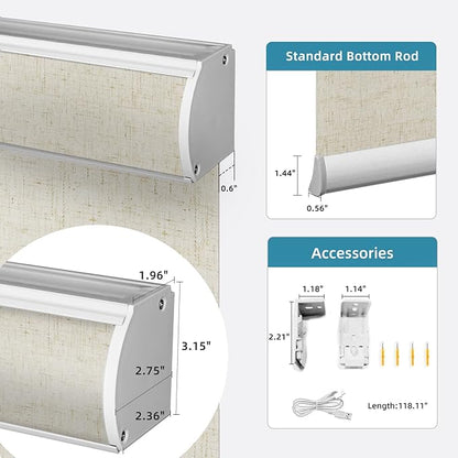 SmartWings Motorized Light Filtering Shades, Work with Matter Homekit Alexa Google, 70% Blackout Shades Translucent, Cordless Window Shades with Remote Rechargeable, Up 110" W x 148" H, Linen Sand