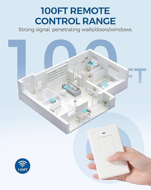 3 Way Wireless Light Switch and Receiver Kit, WILAWELS Wireless Light Switch with 2 Receivers for Ceiling Light, Fan, Lamp, Moveable, 100FT RF Range, No Wiring, No Interference W06RC2106
