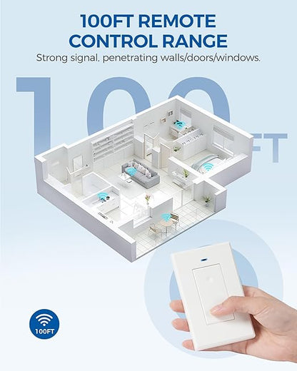 3 Way Wireless Light Switch and Receiver Kit, WILAWELS Wireless Light Switch with 2 Receivers for Ceiling Light, Fan, Lamp, Moveable, 100FT RF Range, No Wiring, No Interference W06RC2106