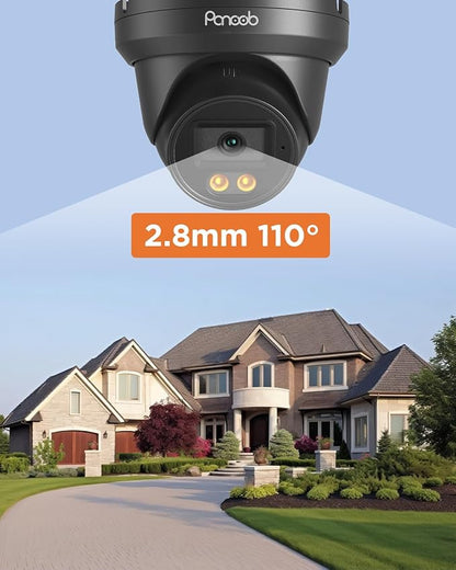 4MP PoE Camera with AI Person Detection & Color Night Vision, Outdoor Indoor Security Camera, 2.8mm Lens 110° View, Built-in Mic, 24/7 Recording, Weatherproof Dome, Black PD93BA3-4M