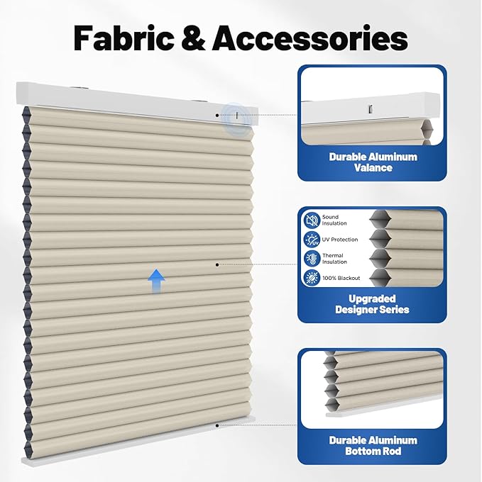 Motorized Cellular Shades with Remote, Smart Cellular Shades Compatible with Apple HomeKit, Alexa & Google Home, Cordless Honeycomb Window Blinds for Indoor Windows, Blackout Warm Beige
