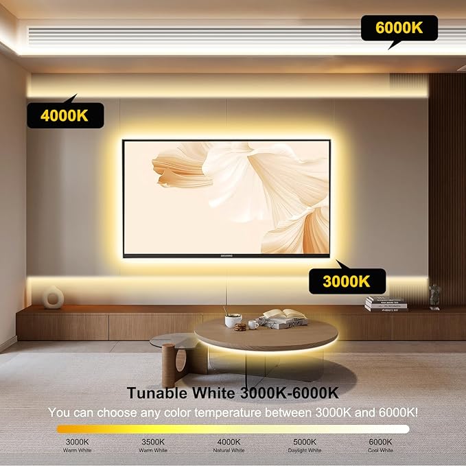 Pandery COB LED Strip Light,CCT Dimmable Strips Light,2700K-6500K,16.4ft/5m,8mm Wide,CRI90+ 24V LED Strips Kit with Bluetooth APP Control/Music Mode,for Bedroom,Kitchen,DIY Lighting