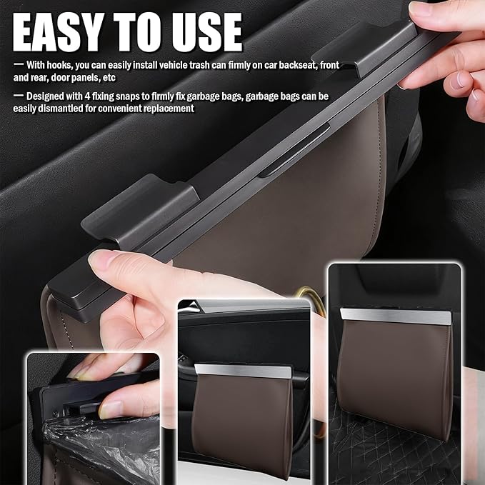 LED Car Trash Can Leak-Proof,Strong Magnetic Fast Closing Car Trash Bin as Cars Organizers and Storage,Cars Garbage Can with Automotive Trashs Bag for Backseat,Console,Door (Brown)