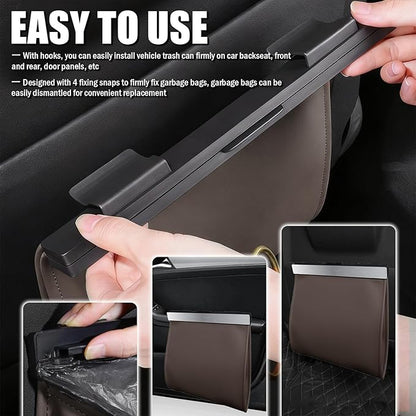 LED Car Trash Can Leak-Proof,Strong Magnetic Fast Closing Car Trash Bin as Cars Organizers and Storage,Cars Garbage Can with Automotive Trashs Bag for Backseat,Console,Door (Brown)