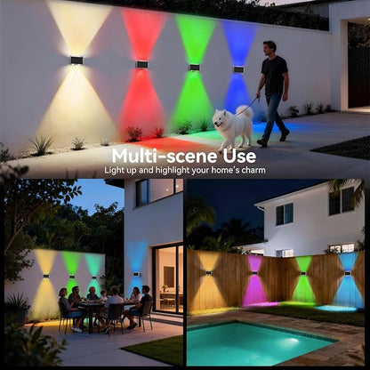 TECKNET Solar Fence Lights, Up Down Lights & 200°Wide Lighting, 8 Modes RGB Color Changing, 6 Pack, IP66 Waterproof Dual-Lens LED Decorative Lights for Wall/Garden/Fence/Patio/Backyard