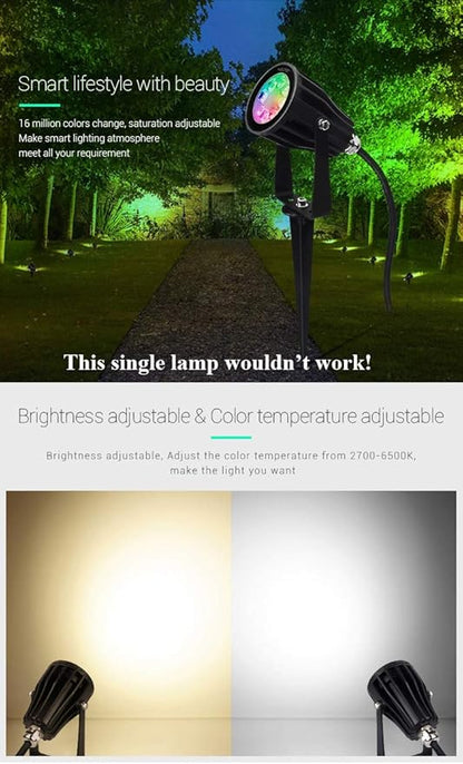 LGIDTECH FUTC04 Miboxer 6W RGB+CCT Outdoor LED Landscape Garden Spotlight AC100-240V 16 Million Colors Changing,Color Temperature Adjustable,Memory Function.Smartphone Can't Control Directly