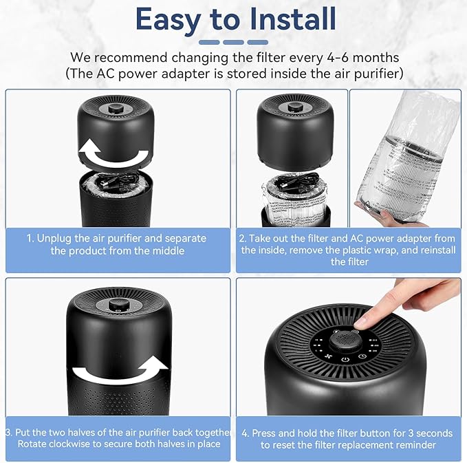 2 Pack YARIKI Air Purifiers for Bedroom Home with Aromatherapy Function,Small Air Purifier with Nightlight Speed Control,24dB Low Noise for Better Sleep,For Pet Room Dorm Kitchen,P60 (Black)