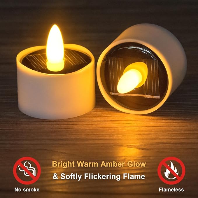 HL Solar Tea Lights, 12PCS Outdoor Waterproof Flameless Candles, Dusk to Dawn Rechargeable Battery LED Tea Lights for Lantern, Garden, Camping, Home Decor (Warm White, 1.5''x1.61'')