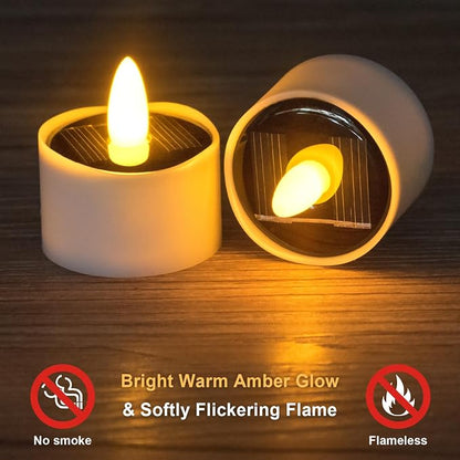 HL Solar Tea Lights, 12PCS Outdoor Waterproof Flameless Candles, Dusk to Dawn Rechargeable Battery LED Tea Lights for Lantern, Garden, Camping, Home Decor (Warm White, 1.5''x1.61'')