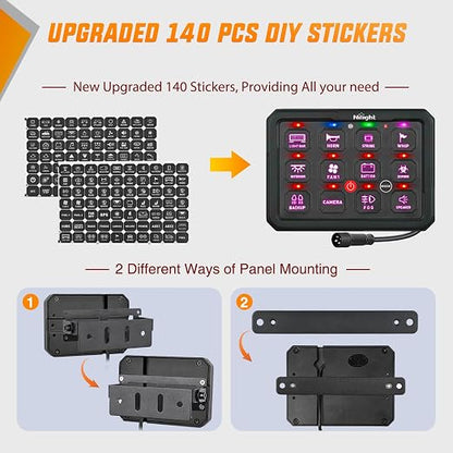 Nilight 12 Gang Switch Panel APP RGB 12V 24V Circuit Control System 4-Mode | Fuse Wiring Harness APP Remote Control Automatic Dimmable Toggle/Momentary/Strobe/Flash for Car Pickup Truck Camper SUV
