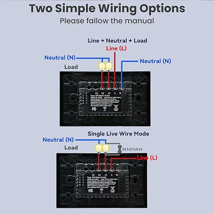 Smart Switch 118X72X34MM Neutral/No Neutral Wire Required, 2.4GHz Wi-Fi,Compatible with Alexa and Google Home 220V, Black 2 Gang 1 Pack