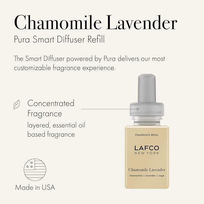 LAFCO New York Pura Smart Device Refill, Chamomile Lavender - Pack of 2 - Vial Delivers Up to 2 Weeks of Fragrance Life - Made in the USA