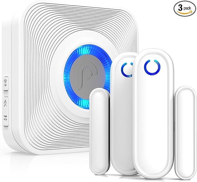 Fosmon WaveLink Wireless Door Chime with 500 Feet Range, 58 Tunes, 5 Volume Levels & LED Indicators for Home/Business/Office (1 Receiver + 2 Sensors)