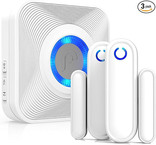 Fosmon WaveLink Wireless Door Chime with 500 Feet Range, 58 Tunes, 5 Volume Levels & LED Indicators for Home/Business/Office (1 Receiver + 2 Sensors)