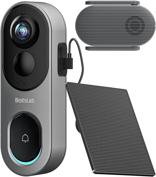 BOTSLAB 5MP Doorbell Camera Wireless with Solar Panel, Nonstop Power Video Doorbell with Head-to-Toe View, No Subscription, AI Motion Detection, VR Mode, 6400mAh Battery, 2.4Ghz WiFi