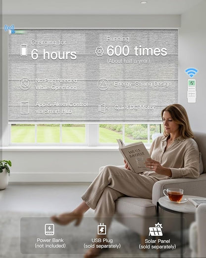 Motorized Roman Shades for Windows, Custom Light Filtering Roman Blinds with Remote, Smart Privacy Window Shades for Living Room Kitchen Office, Alexa & Google Home Compatible, App Control via RF Hub