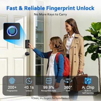 Smart Door Lock Deadbolt, Keyless Entry Door Lock with Fingerprint & Keypad,App Control,Auto Lock,Secure Electronic Digital Lock for Front Door Home Apartment Rental,Easy Installation,Matte Black