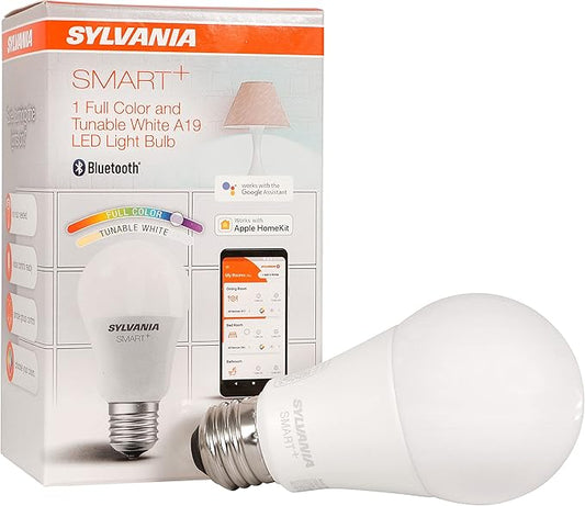 Sylvania Smart Bluetooth A19 Full Color and Tunable White Light Bulb, 60W, Dimmable, for Alexa / Apple HomeKit / Google Assistant - 1 Pack (75627)