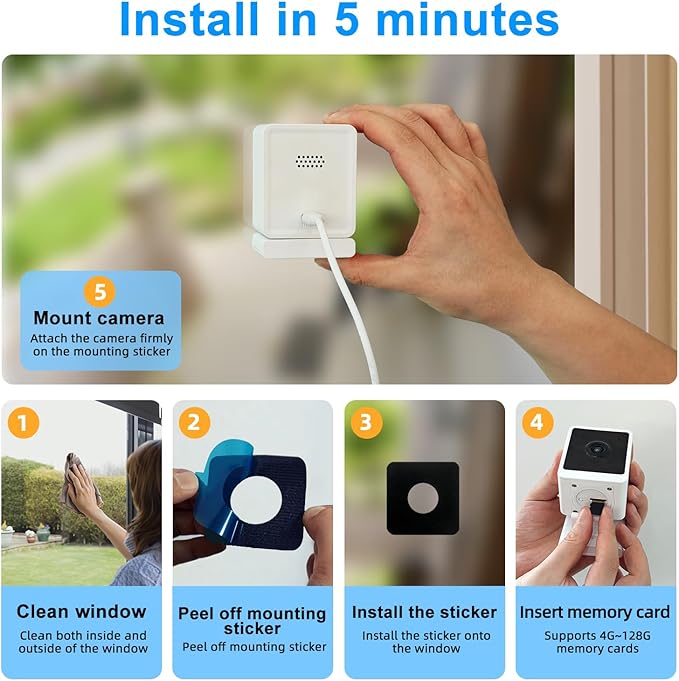 3MP 2K Window Security Camera,2.4G&5G WiFi Indoor Camera for Home with Color Night Vision,24/7 Recording,Motion Detection,Support SD Card and US Cloud Storage,Easy Install & Setup