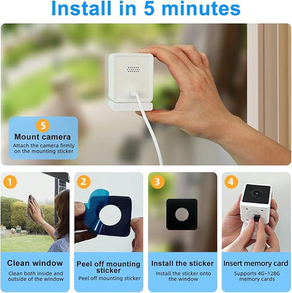 3MP 2K Window Security Camera,2.4G&5G WiFi Indoor Camera for Home with Color Night Vision,24/7 Recording,Motion Detection,Support SD Card and US Cloud Storage,Easy Install & Setup