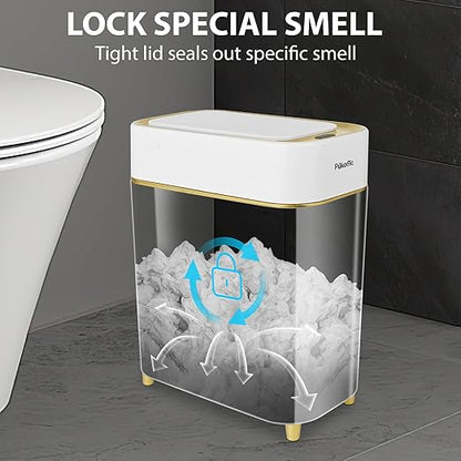 Pukomc 2.3 Gallon / 9L Automatic Adsorption Sensor Trash Can, White Gold Motion Sensor Garbage Bin with Suction, Slim Fashionable Design for Kitchen, Bathroom, Office & Small Space