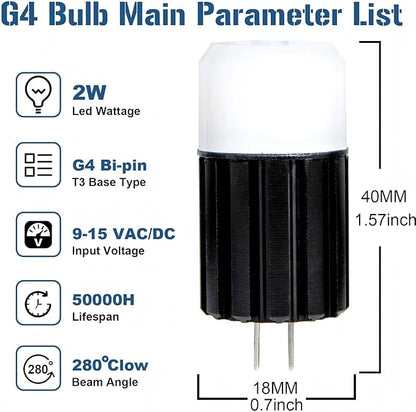G4 Led Bulb 12V Low Voltage Landscape Lights 2w, T3 Halogen Bulb Led Replacement 2700k Warm White, G4 Bi Pin Led Bulb Aluminum Base for RV, Boat, Yacht, Courtyard, Landscape Path Lights, 1 Pack