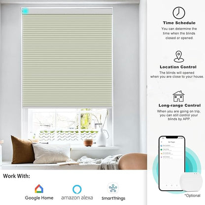 Changshade Blackout Smart Blinds Cellular Shades for Windows Doors Motorized with Remote Control, Custom Size Automatic Honeycomb Blind Electric Power Work with Alexa, Google Home, Beige