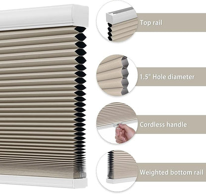 Changshade Custom Blinds Cellular Shades Blackout Cordless for Indoor Windows, Honeycomb Blind Room Darkening Black Out Shade for Bedroom, Bathroom, Nursey, Heat Light Blocking Easy Install, Beige