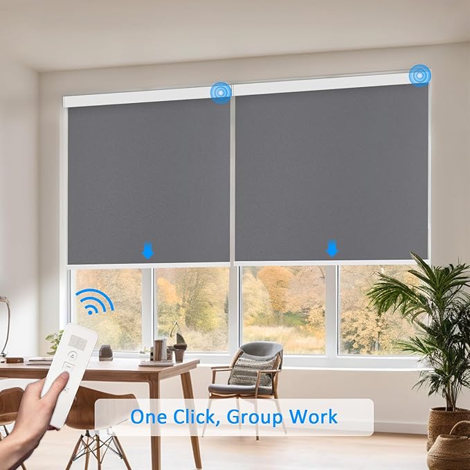 Motorized Blinds with Remote Cordless Automatic Motorized Shades Custom Blinds for Windows Smart Curtains Compatible with Alexa Google Home(Blackout Thunder Grey,W67 x H72in)