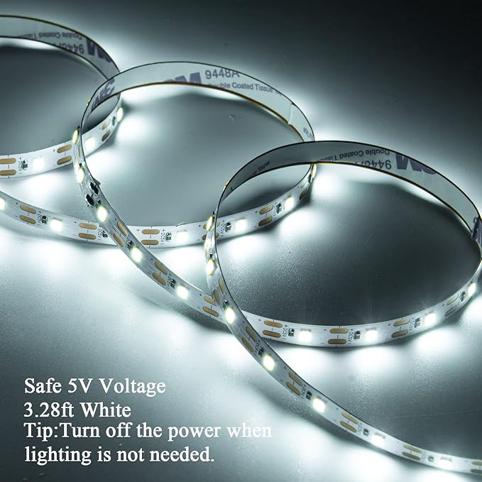 Short Led Strip Lights Battery Powered with Flashing, 3.28ft/1PCS Flexible LED Fairy Lights Battery Operated Bright for Shadow Box DIY Gift Car Bar Party Christmas, 2 Pack (Daylight White)