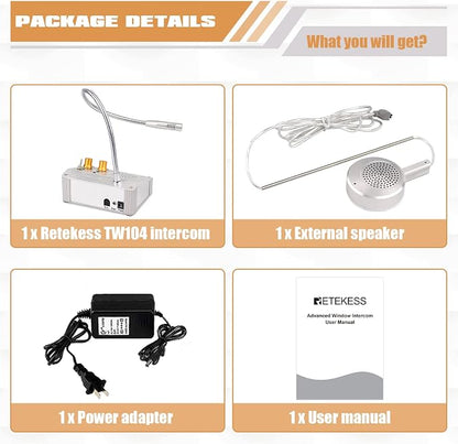Retekess TW104 Two Way Intercom, Full Duplex Intercom System | for Dining Car, Indoor, Hospital, Office, Two-Way Communication,Full Duplex,Support Recording