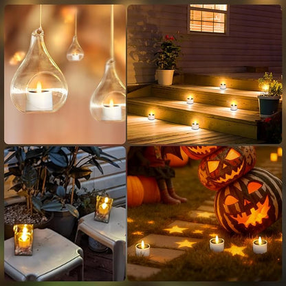 HL Solar Tea Lights Outdoor Waterproof, 8PCS 2.4''x2'' Flickering Flameless Candles, Dusk to Dawn Rechargeable Battery LED Tea Lights for Lantern, Garden, Camping, Home Decor (Warm White)