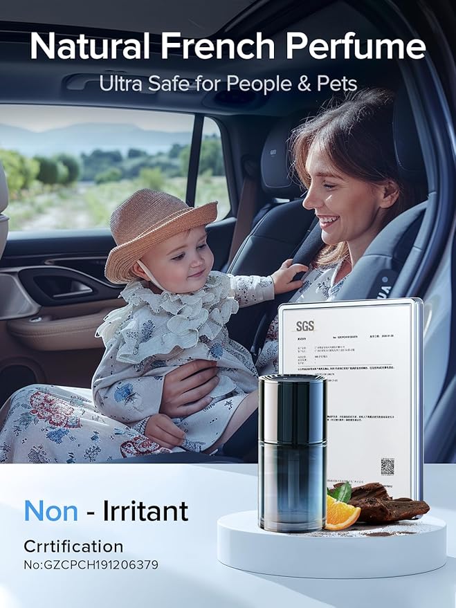 Ceeniu 2024 New Car Air Freshener, Auto ON/Off, Multi-Mode Adjustable, Blue Ambiance Light, 135ml Last 6 Months, Natural French Fragrance, CF3 car fresheners, Roman Holiday