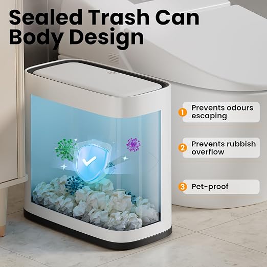 Bathroom Trash Can with Lid and Wheels, 10L/2.6 Gal Small Slim Garbage Can