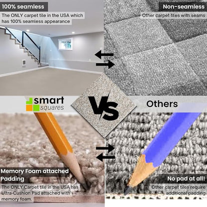 Smart Squares Easy Street Premium Plush Carpet Tiles, Made in USA – 18x18 Peel and Stick Floor Tiles with Attached Padding – Seamless DIY Carpet Squares (2.5 Sq Ft, 1 Tile, 486 Porcelain)