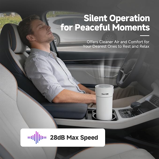 Home & Car HEPA Air Purifier USB-C Charging Ultra-Quiet 22dB Compact Design Night Light 360° Outlet Suitable for Car Interiors Desks Dorms & Pet Crates